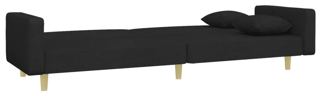 Sofá-cama de 2 lugares com apoio de pés tecido preto