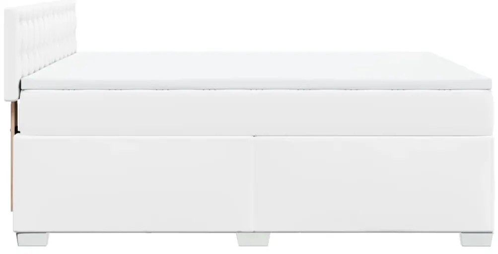 Cama com molas/colchão 160x200 cm couro artificial branco