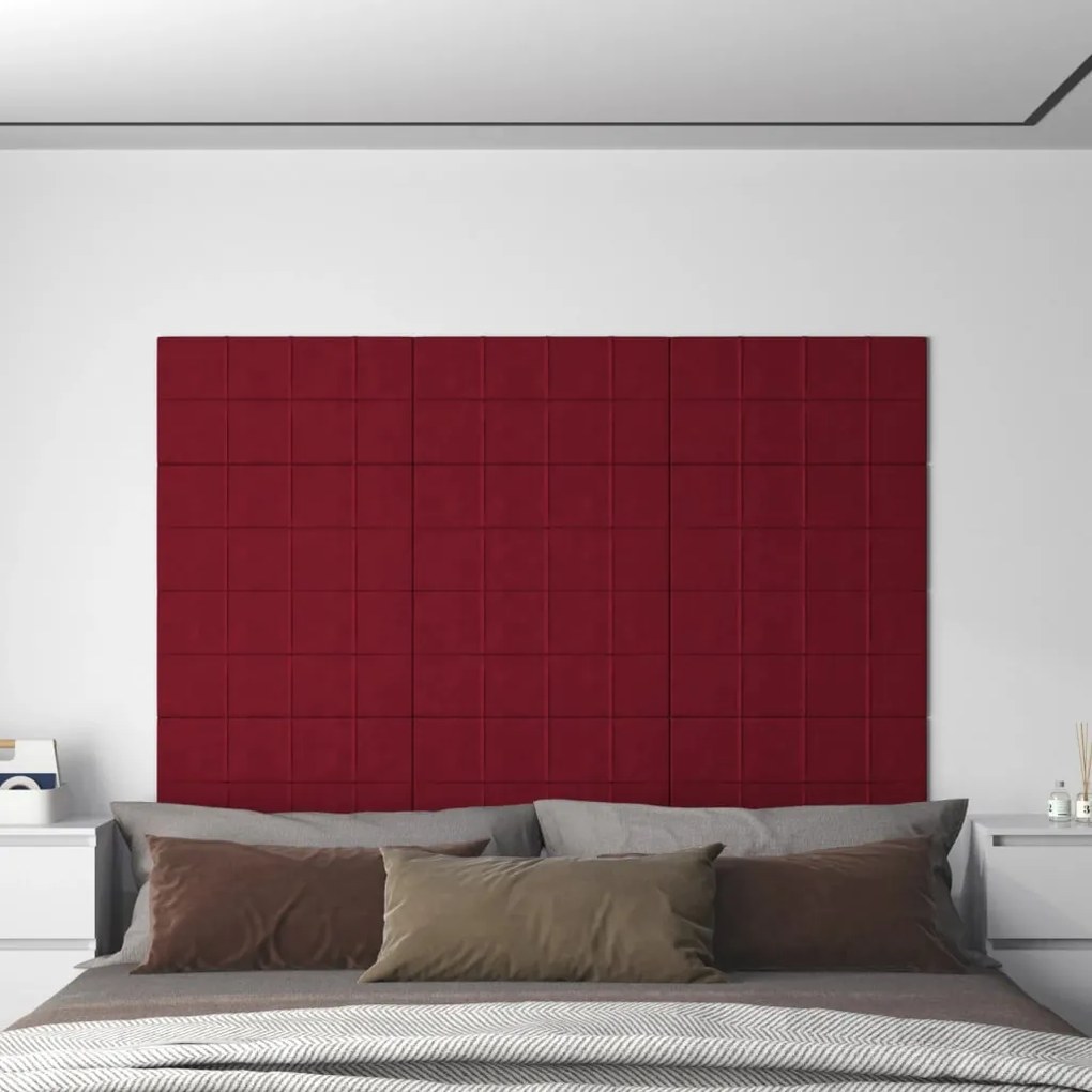 344088 vidaXL Painel de parede 12 pcs 60x30 cm veludo 2,16 m² vermelho tinto