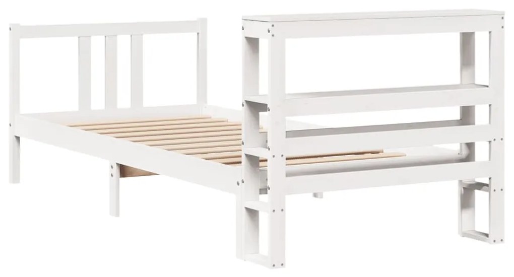 Estrutura de cama com cabeceira 100x200cm pinho maciço branco