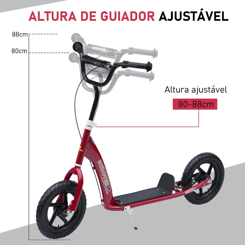 Trotinete para Crianças acima de 5 anos Scooter de 2 Rodas Grandes de 12 Polegadas com Freio e Guidão Ajustável em Altura Carga Máx. 100kg 120x52x80-8