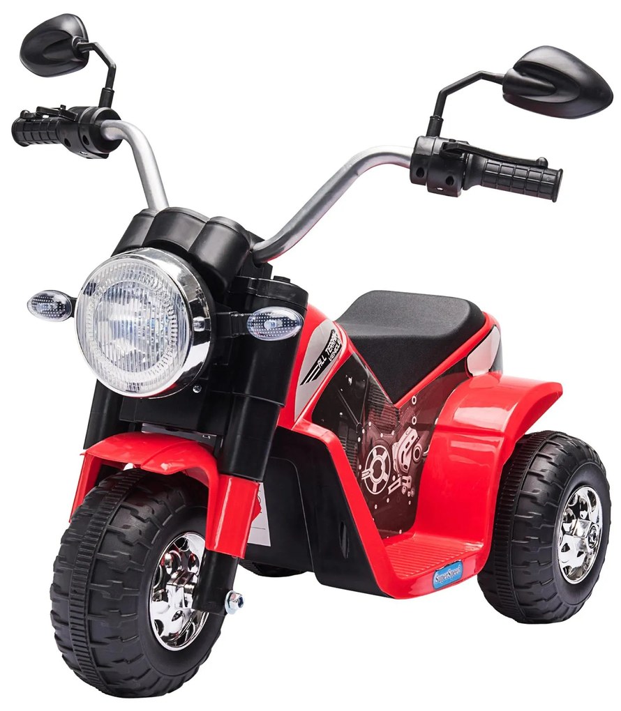 HOMCOM Motocicleta Elétrica Infantil com 3 Rodas Triciclo a Bateria 6V para Crianças de 18-36 Meses com Farol Buzina 72x57x56cm  Vermelho