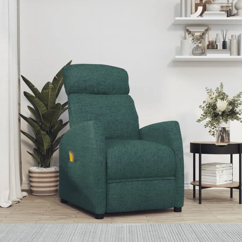 289712 vidaXL Poltrona de massagens tecido verde-escuro