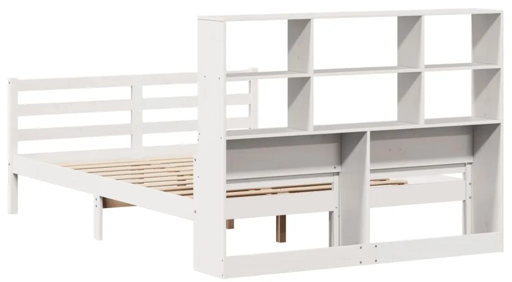 Cama com estante sem colchão 140x200 cm pinho maciço branco