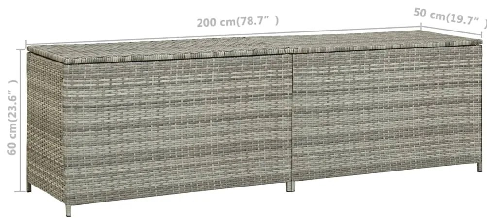 Caixa de arrumação para jardim 200x50x60 cm vime PE cinzento