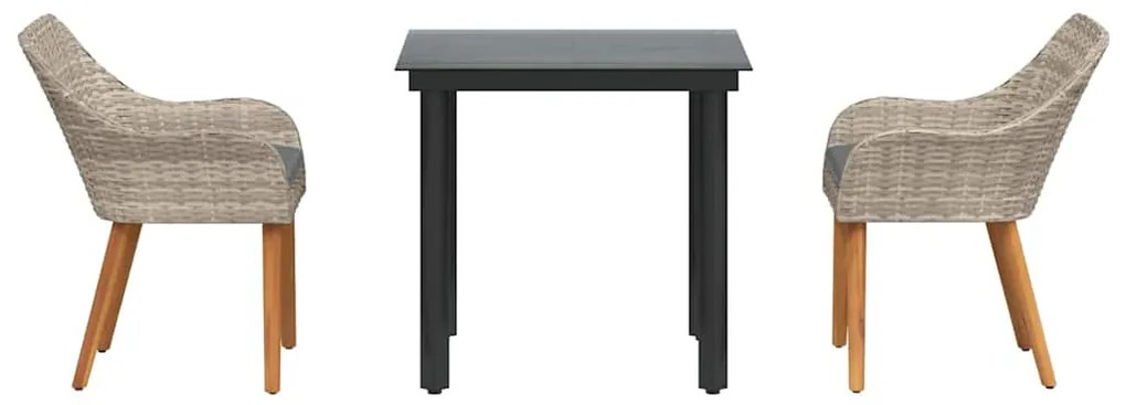 Conjunto de sala de jantar 3 pcs Cinza claro e preto Médio