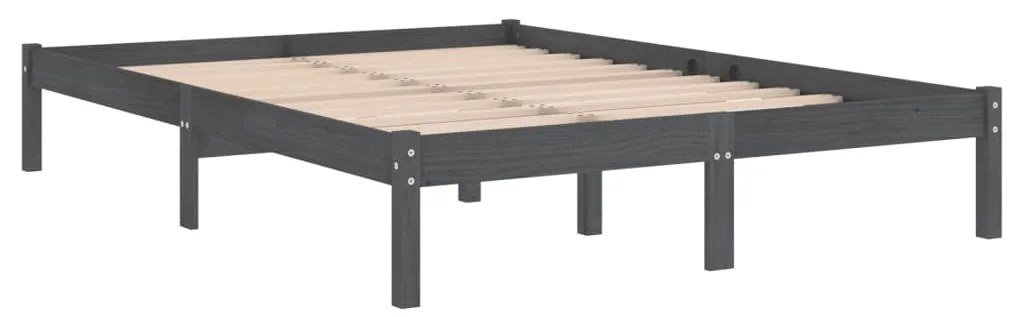 Estrutura de cama casal 135x190 cm madeira maciça cinzento