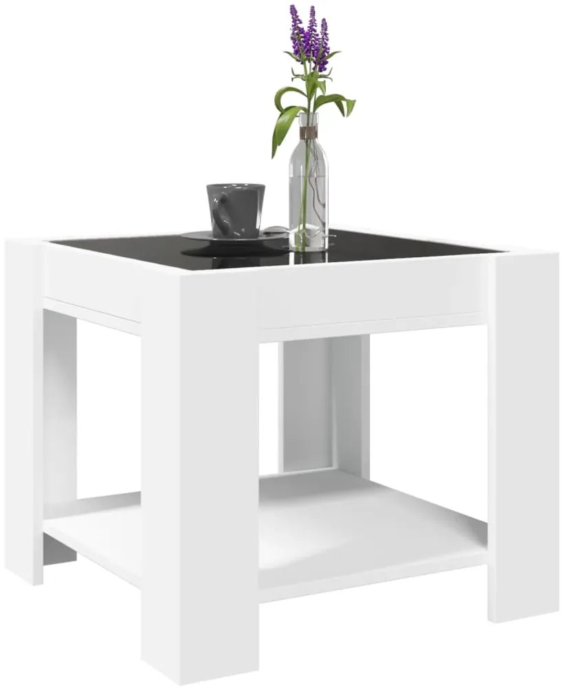 Mesa de centro c/ LEDs 53x53x45 cm derivados de madeira branco