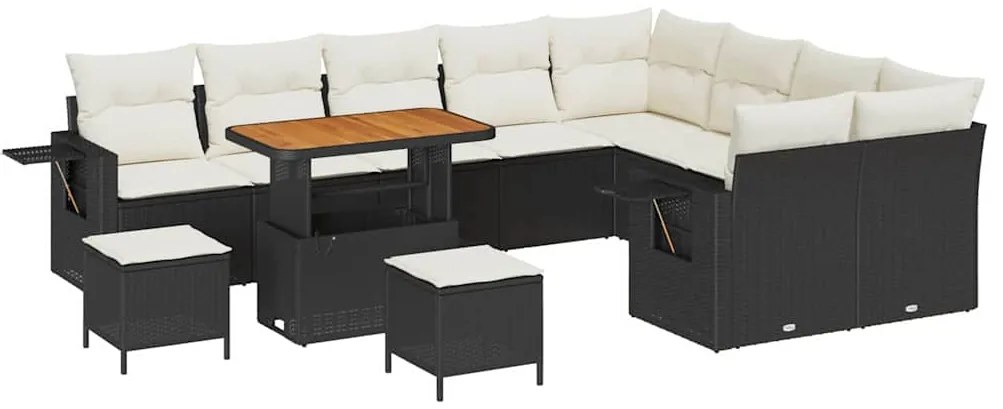 Conjunto de Sofá de Jardim de 12 Peças com Almofadas Pretas em Rattan