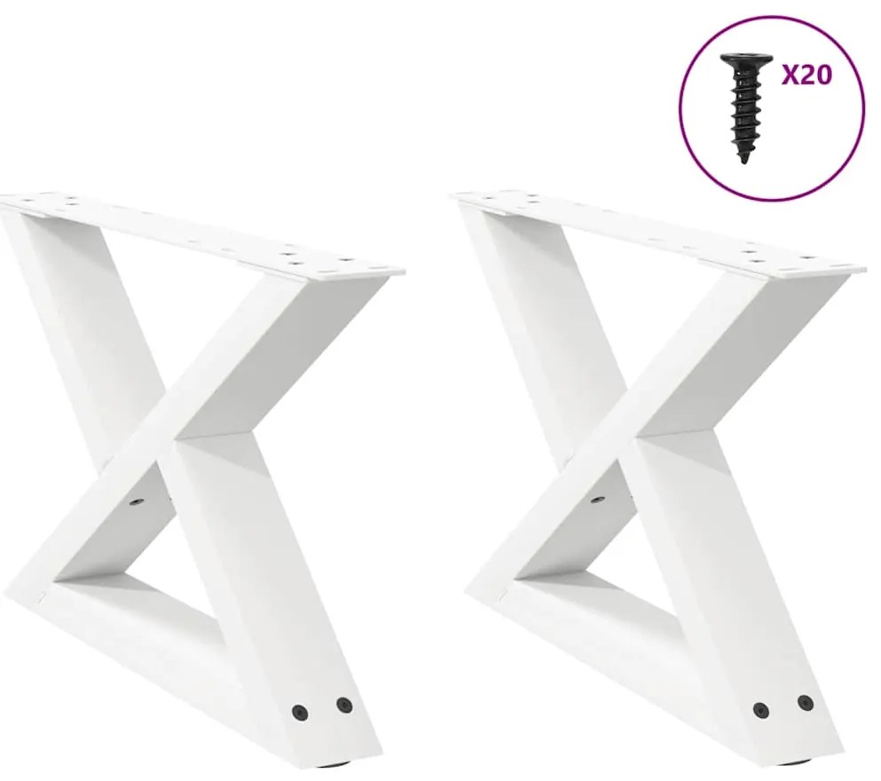 vidaXL Pés para mesa de centro 2 peças, branco, 50x(30-31,3) cm, aço