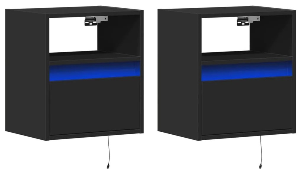 Móveis de parede p/ TV com luzes LED 2 pcs 41x31x45 cm preto