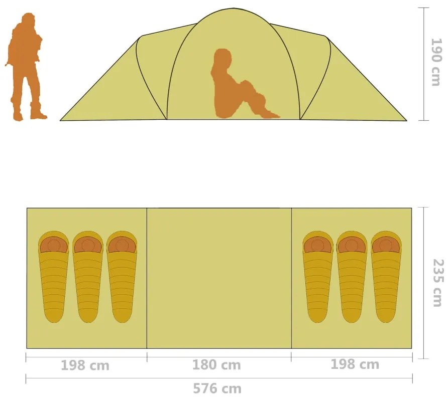 Tenda de campismo para 6 pessoas cinzento e laranja