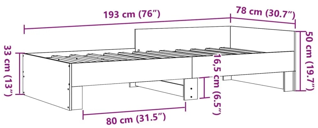 Estrutura de cama 75x190 cm derivados de madeira cinza cimento