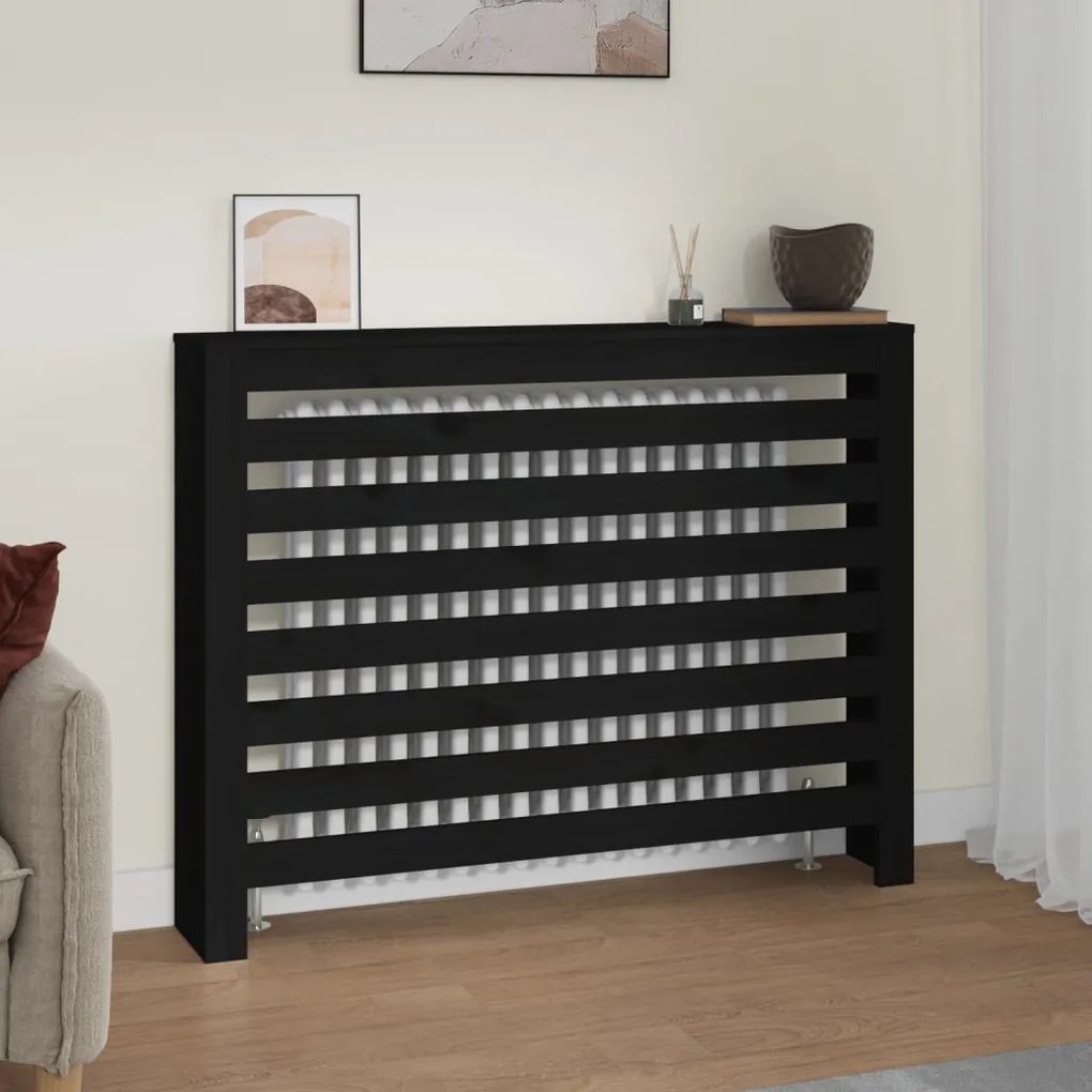 822600 vidaXL Cobertura de radiador 108,5x19x84 cm pinho maciço preto