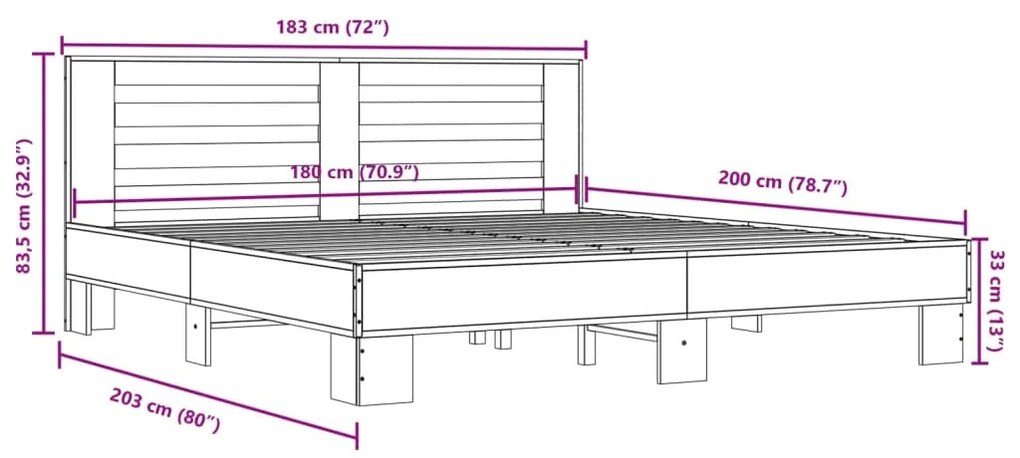 Estrutura de cama 180x200 cm derivados madeira/metal