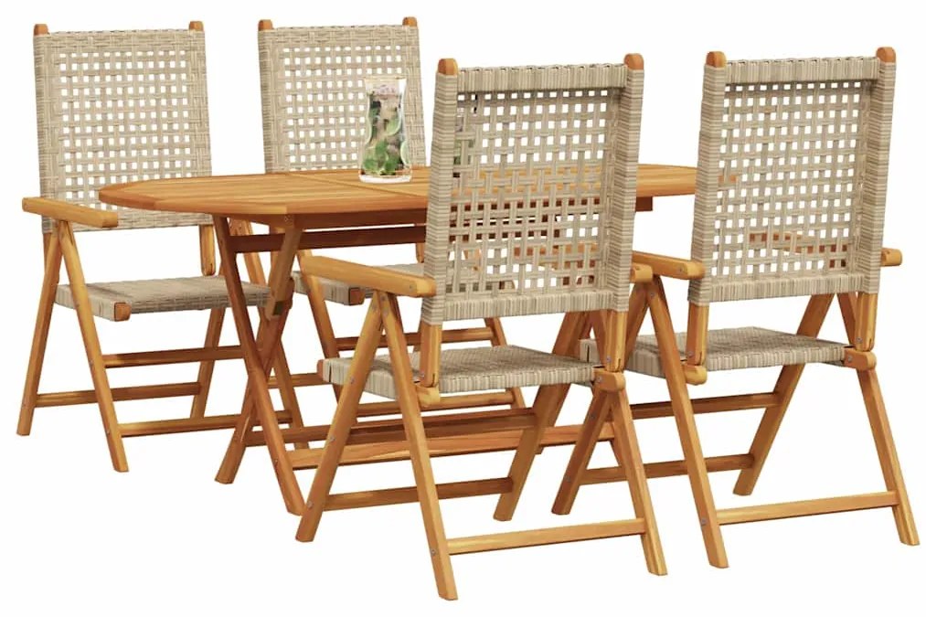 Mesa de Jardim Dobrável Manual 5 pcs Bege