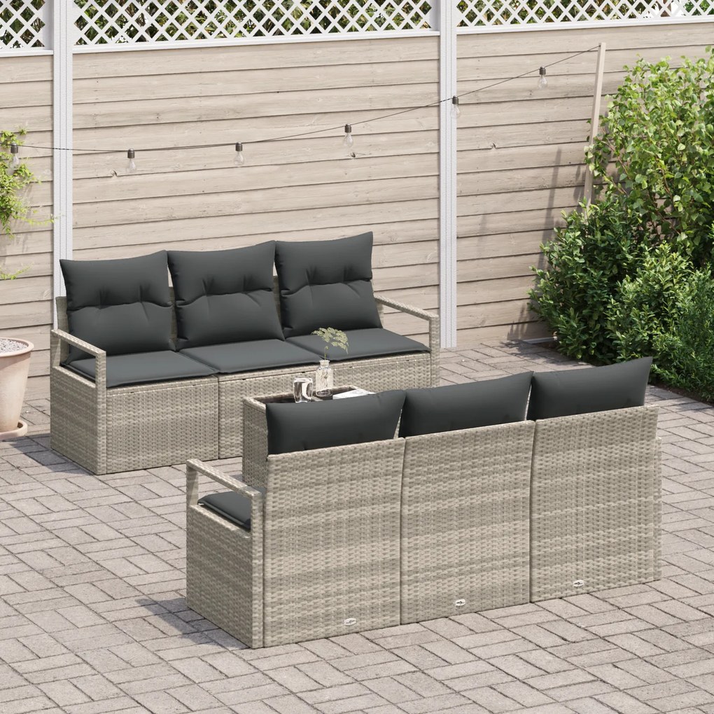 Conjunto de Sofá de Jardim vidaXL 7 Peças com Almofadas Cinza Claro Vi