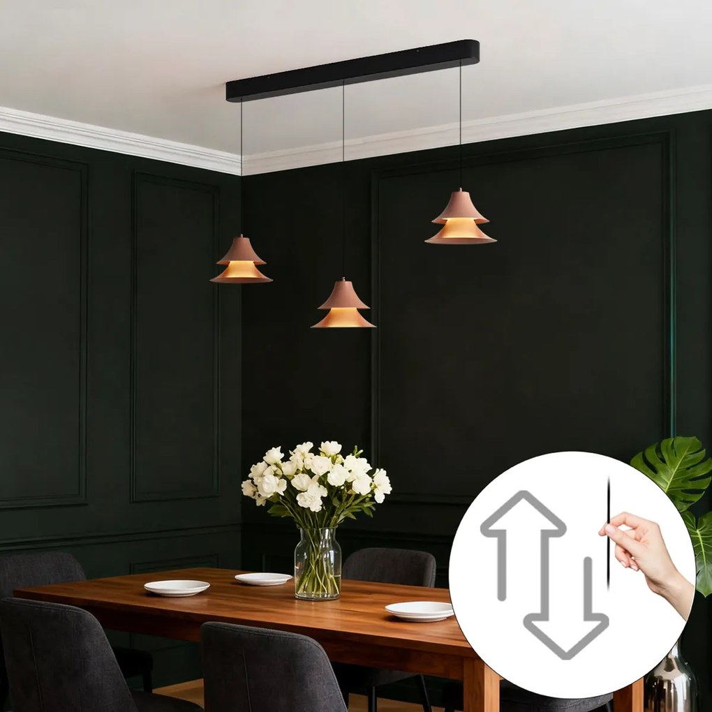 Candeeiro suspenso preto com mocha incl. LED regulável em 3 níveis 3 luzes Easylift - Witch