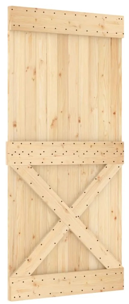 Porta de correr com ferragens 95x210 cm madeira de pinho maciça