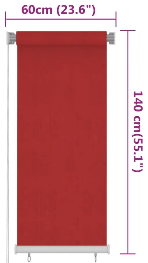 Estore de rolo para exterior PEAD 60x140 cm vermelho