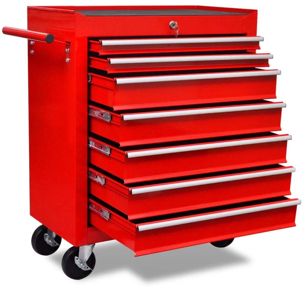 Trólei de ferramentas com 7 gavetas vermelho