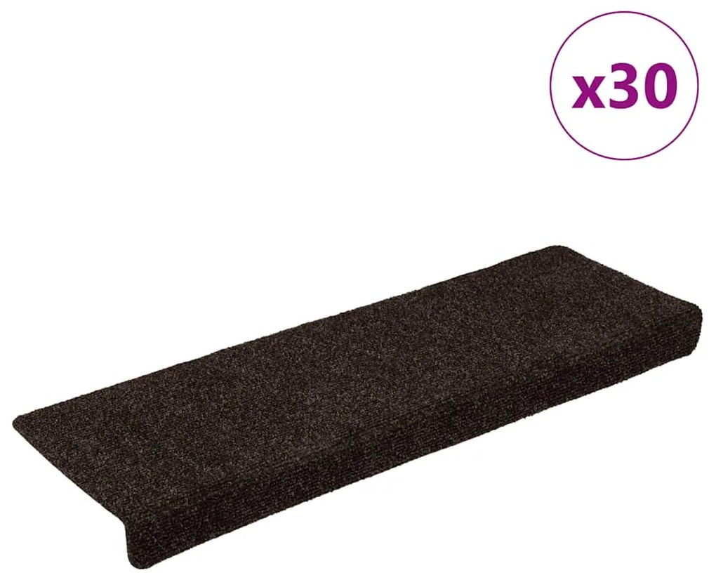 Tapetes de escada autoadesivos 30 pcs 65x21x4 cm castanho