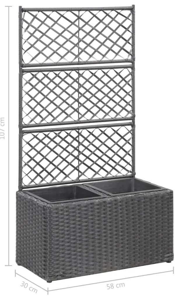 Floreira com treliça e 2 vasos 58x30x107 cm vime PE preto