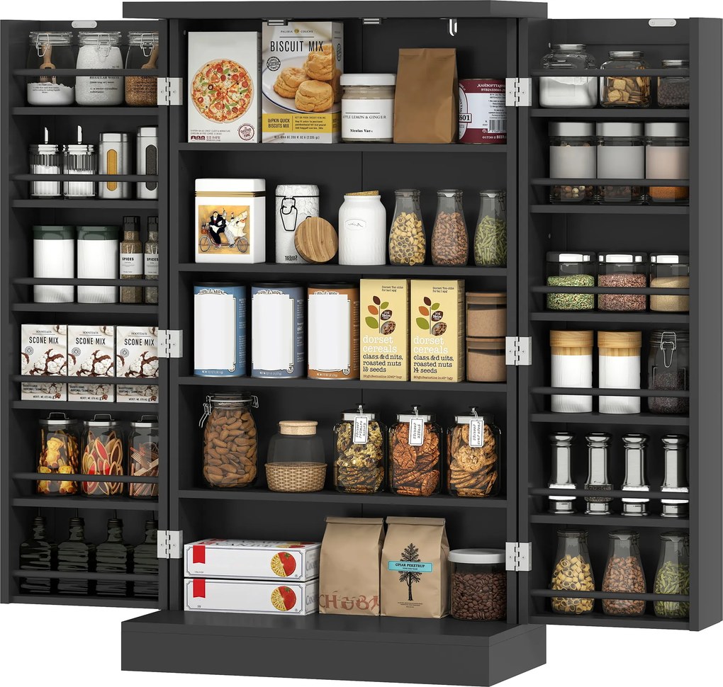 Armário de Cozinha com 2 Portas, 60 x 30 x 104 cm, 12 Suportes de Porta, Preto