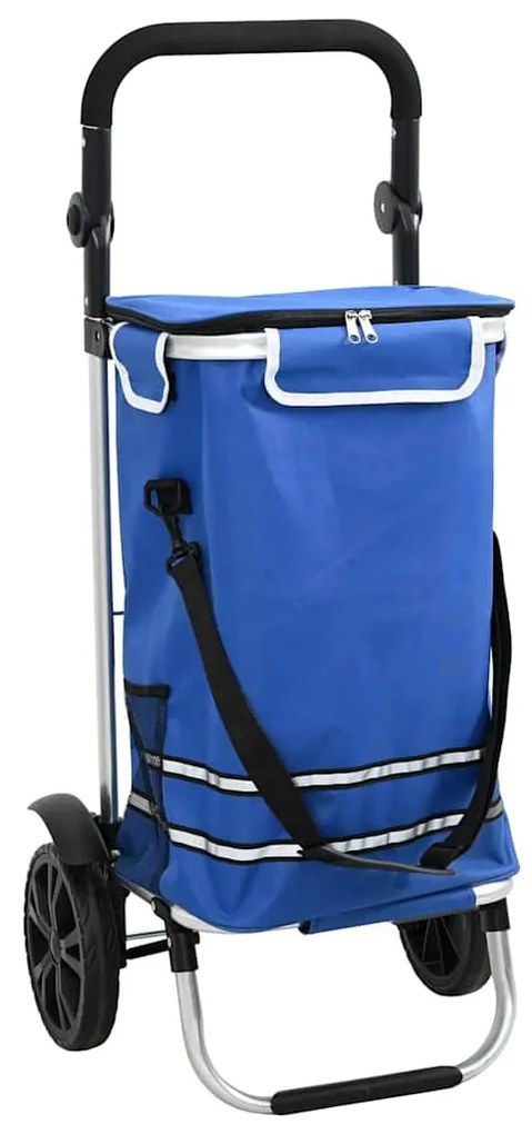 Carrinho de Compras vidaXL com Rodas e Cabo Ajustável Azul 40 L