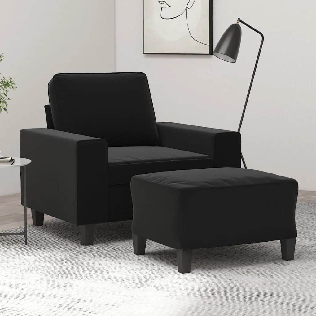 vidaXL Poltrona com apoio de pés 60 cm tecido de microfibra preto