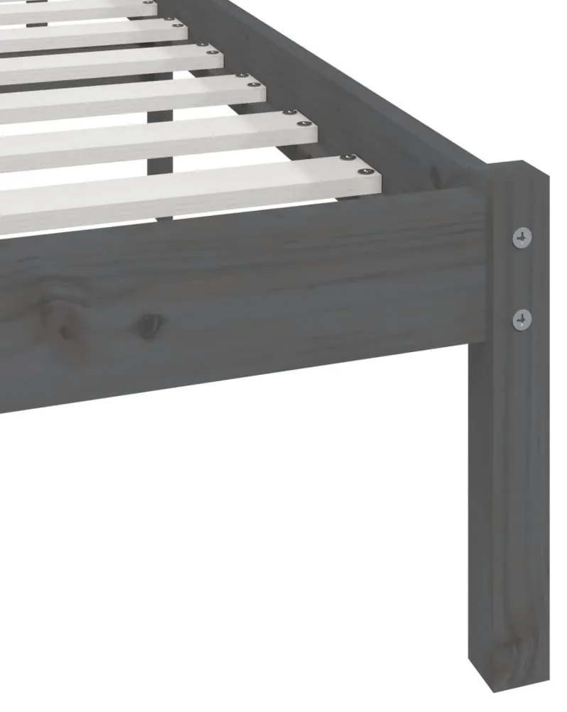 Estrutura de cama de casal 135x190 cm pinho maciço cinzento