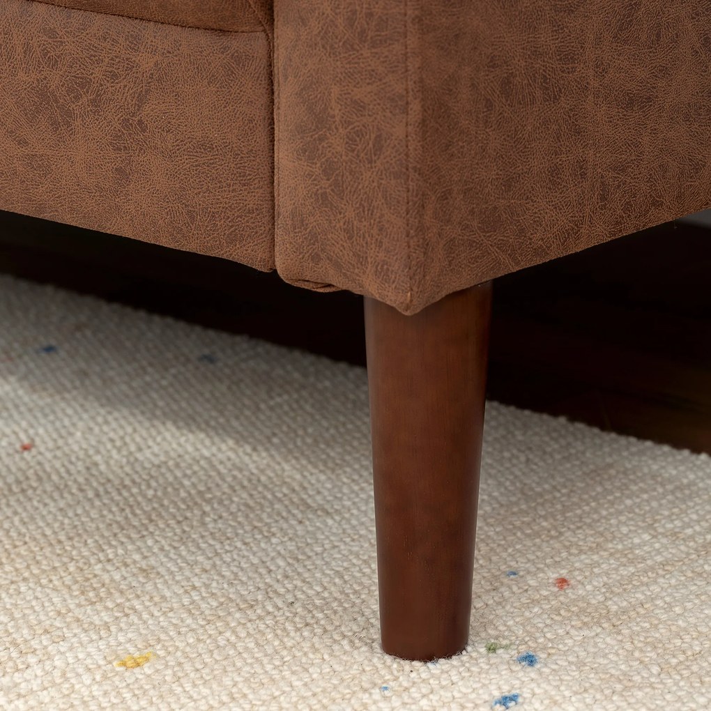 Sofá de 2 Lugares Estofado em Microfibra Sofá Moderno com Pés de Madeira Apoio de Braços 130x78x85 cm Castanho