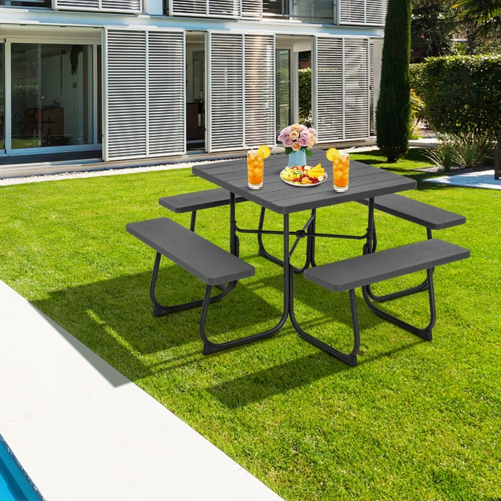 Conjunto de moveis jardim Mesa redonda e 4 bancos para 8 pessoas Carga 225 kg para jardim terraço campismo Preto