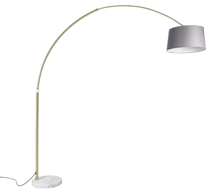 Candeeiro de Arco em Latão com Abajur em Tecido Cinza e Mármore Cinza 45 cm - XXL Moderno