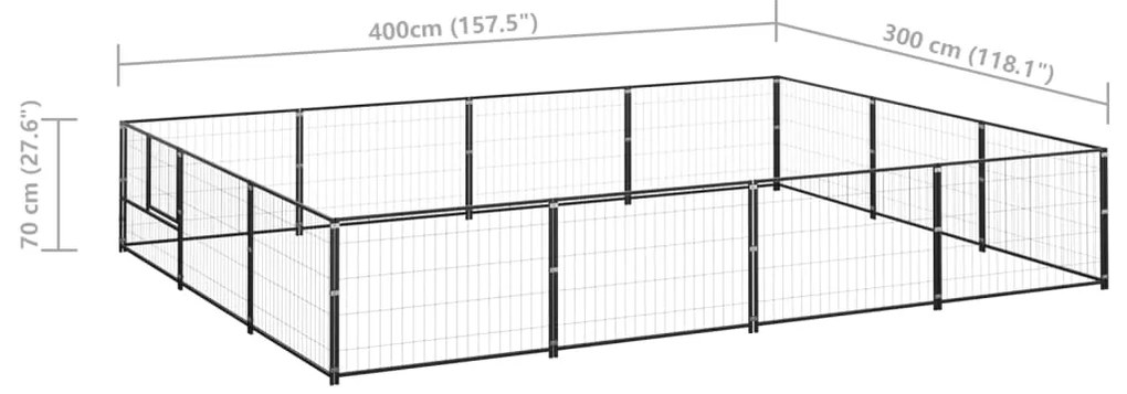 Canil para cães 12 m² aço preto