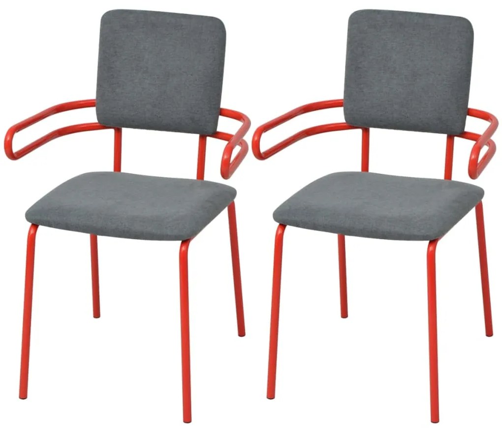 vidaXL Cadeiras de jantar 2 pcs tecido vermelho e cinzento