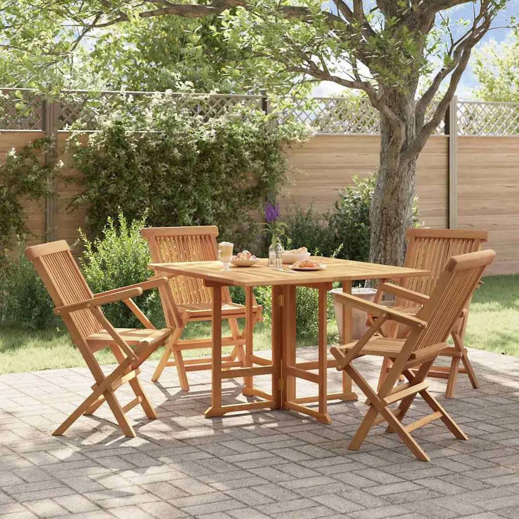 vidaXL 5 pcs conjunto jantar dobrável p/ exterior madeira teca maciça