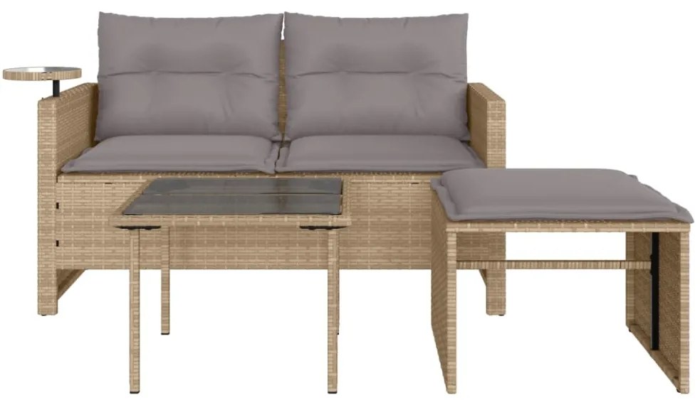 3 pcs conjunto de sofás p/ jardim com almofadões vime PE bege