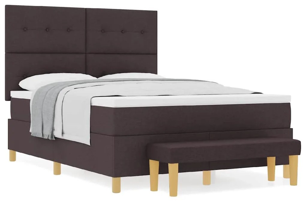 Cama Box com Colchão e Banco vidaXL Marrom Escuro 140x190 cm Tecido