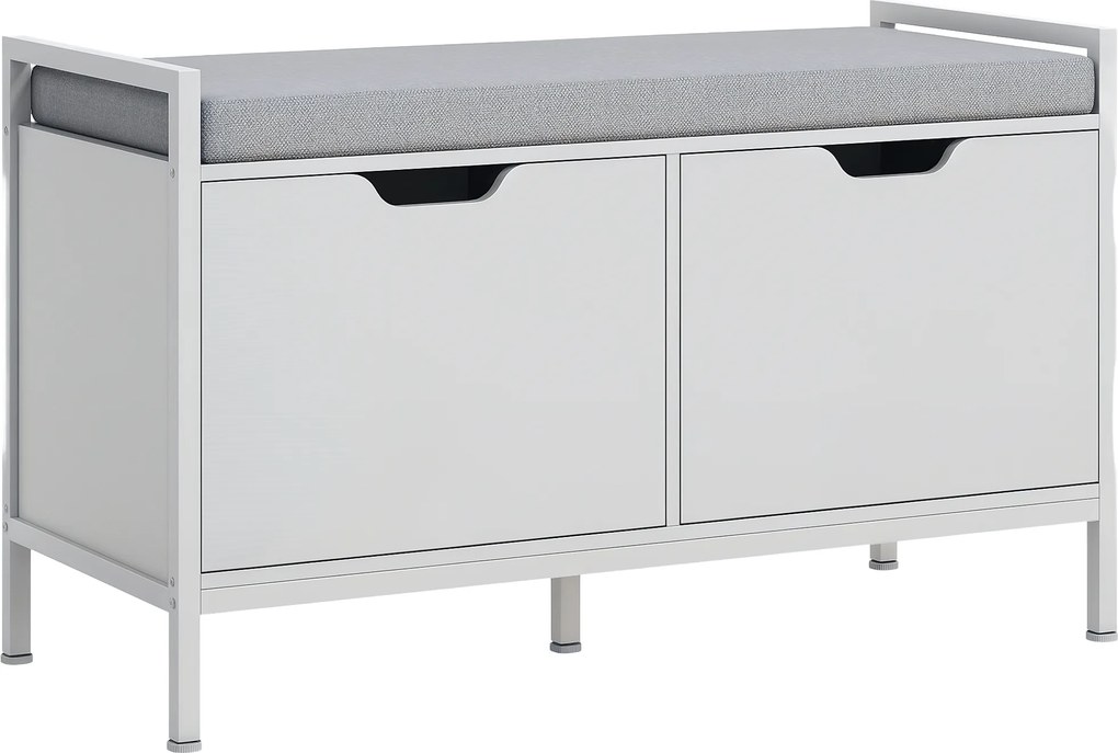 Banco com porta-sapatos, 2 armários, móvel de entrada com almofada estofada, 84 x 35 x 50 cm, branco