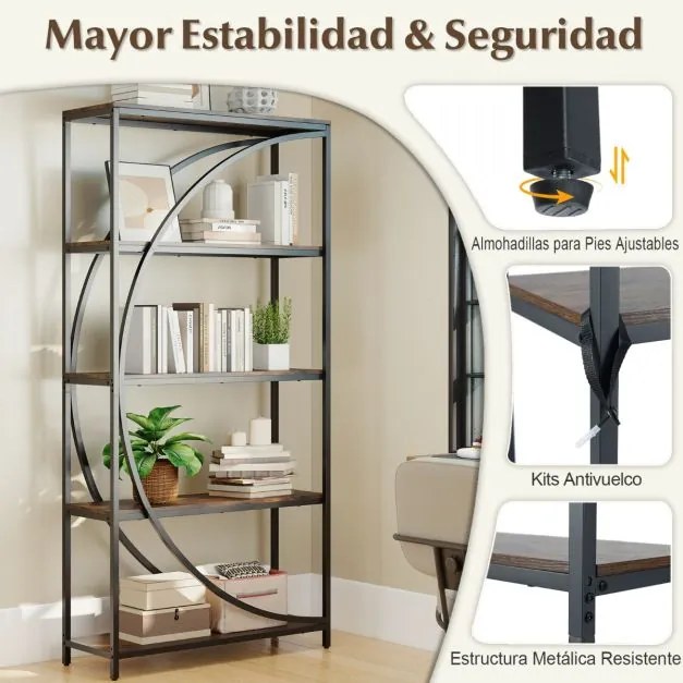 Estante de 5 níveis 86 x 30 x 175 cm com prateleiras de armazenamento abertas Castanha