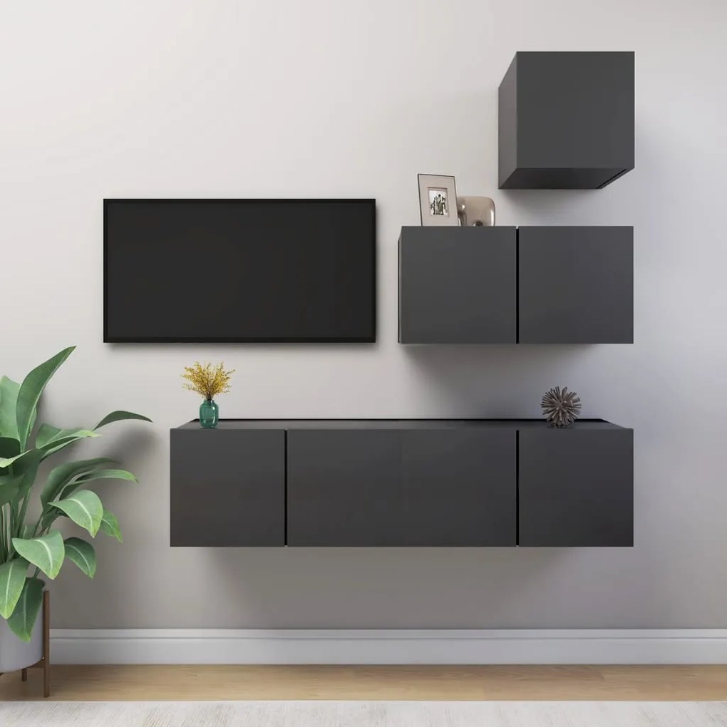 vidaXL 4 pcs conjunto de móveis de TV contraplacado cinzento