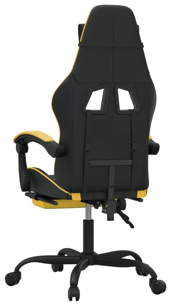 Cadeira gaming c/ apoio pés couro artificial preto e dourado