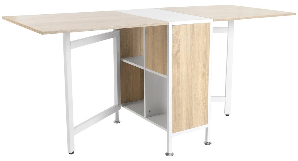 HOMCOM Mesa Dobrável Compacta 169x62x75cm Mesa Dobrável com Prateleiras Móvel Multifuncional para Sala de Estar e Jantar | Aosom Portugal