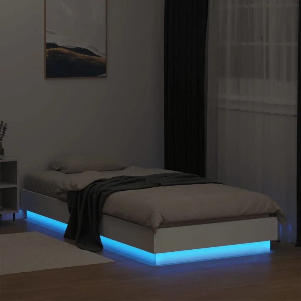 Estrutura de cama com luzes LED 100x200 cm branco