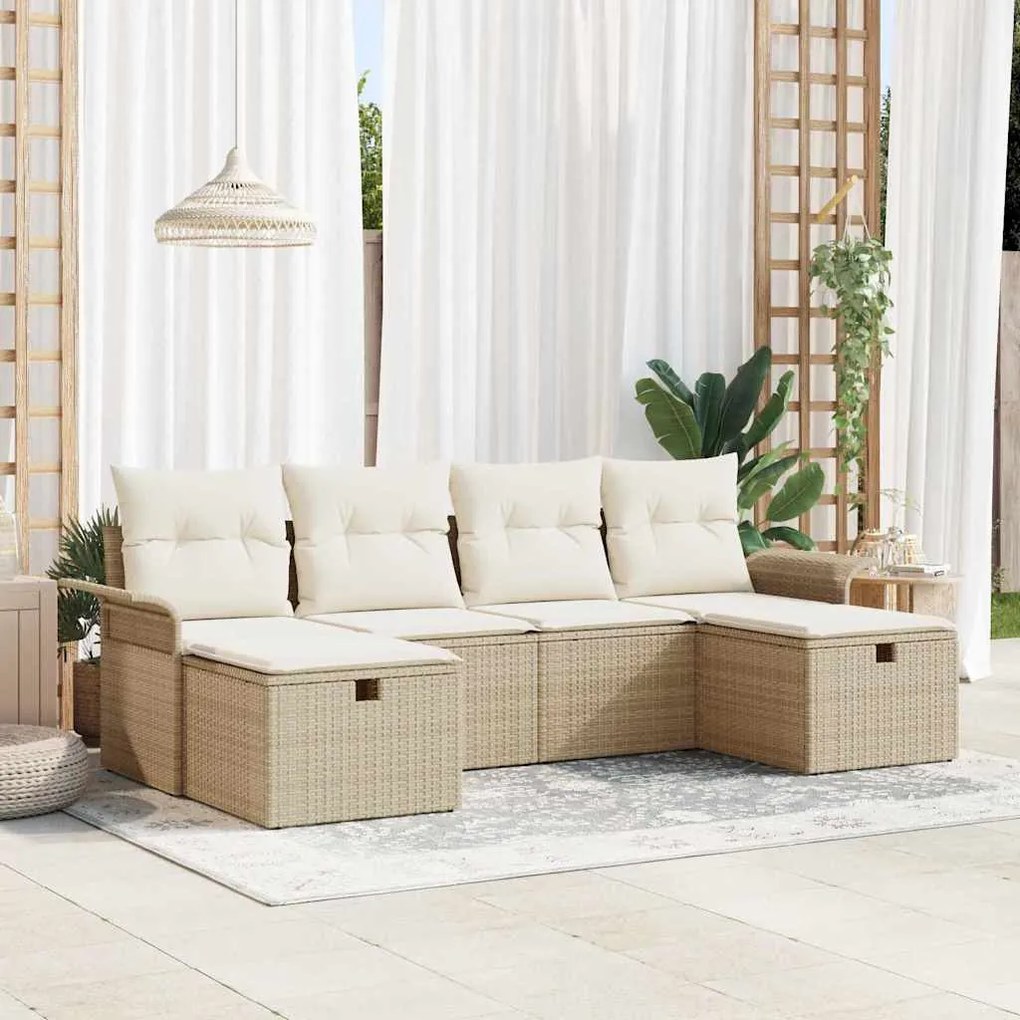 vidaXL Conjunto de Sofá de Jardim 6 Peças com Almofadas Beijinho em Rattan Poliéster