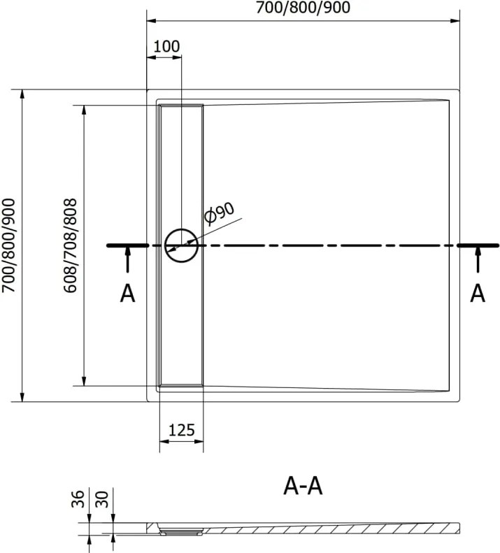 Mexen Amon base de duche quadrada SMC 90 x 90 cm, cinza - 4F619090