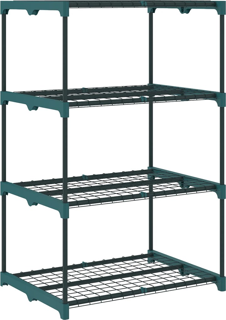 Suporte para Plantas de 4 Níveis Estante para Plantas em Aço Prateleiras de Grade 67x49x105 cm Verde Escuro