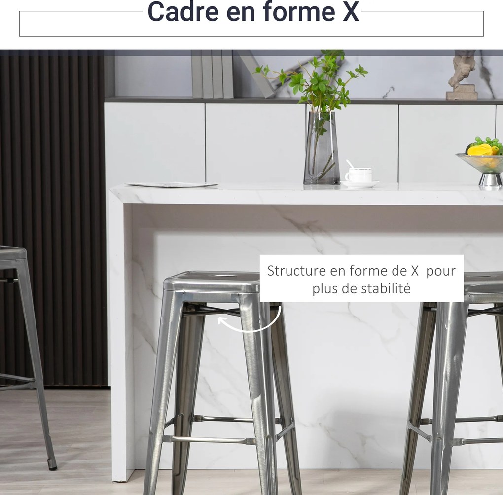 Conjunto de 4 bancos de bar industriais empilháveis (MESA NÃO INCLUIDA), com altura do assento de 76 cm, em metal prateado