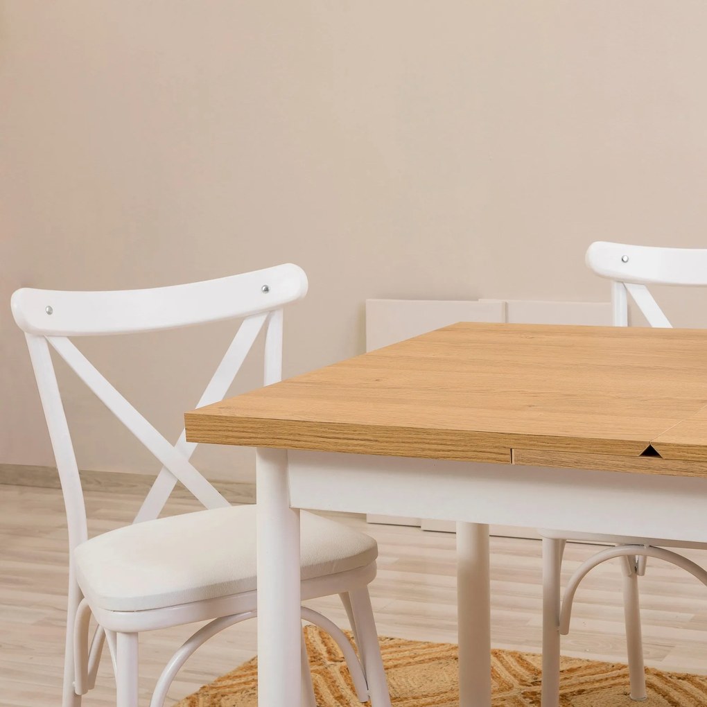 Conjunto de Mesa de Jantar Extensível Oliver – Branco – Mesa: 120x77x7